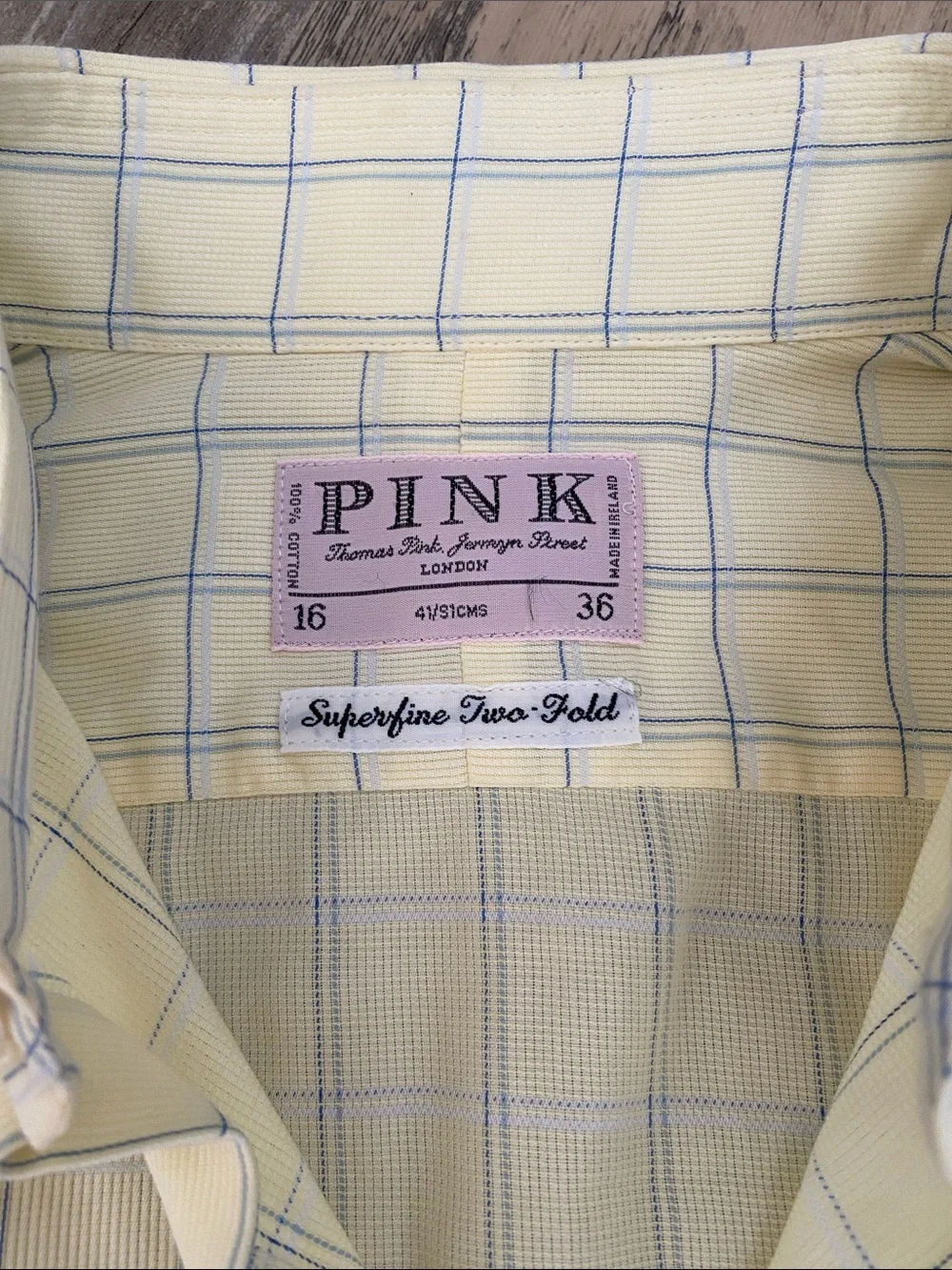 Thomas Pink Superfine Two Fold Cotton Window Pane French Cuff Dress Shirt 16 36